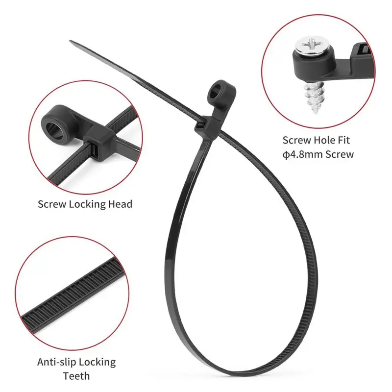 THIVN-12 Inch Cable Ties (100 Pack) Zip Ties With Screw Mounting Hole 120 Lb Strength + 100 Screws For Wire Management