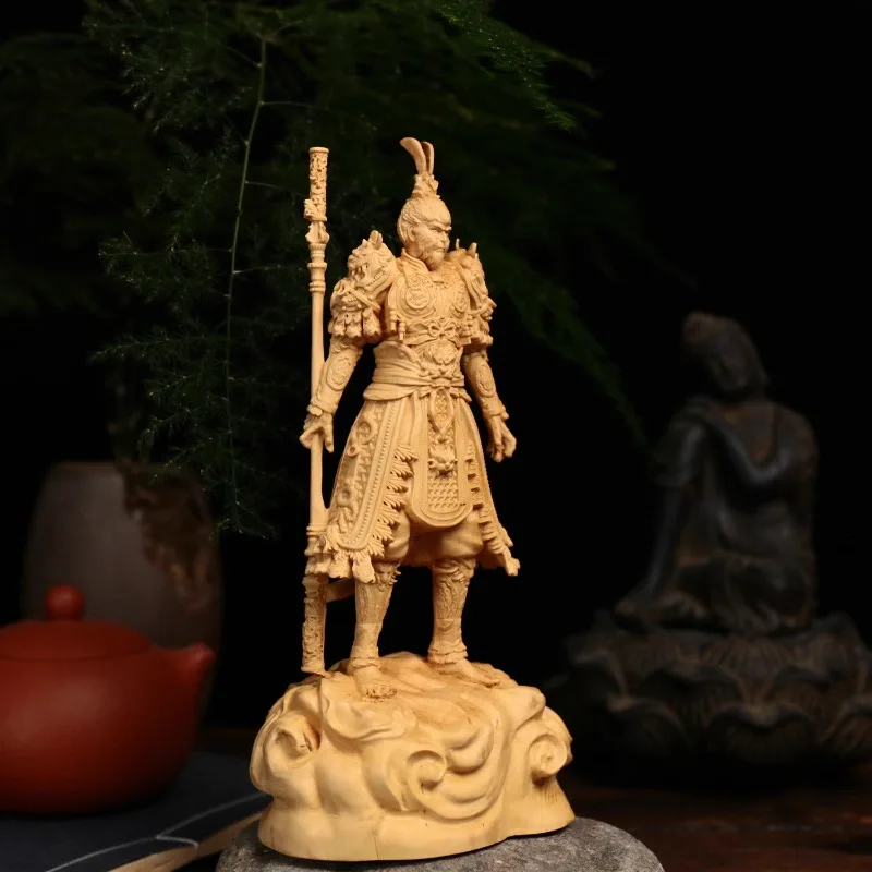 Hand Carved Boxwood Standing Monkey King Statue - Character from Journey to the West
