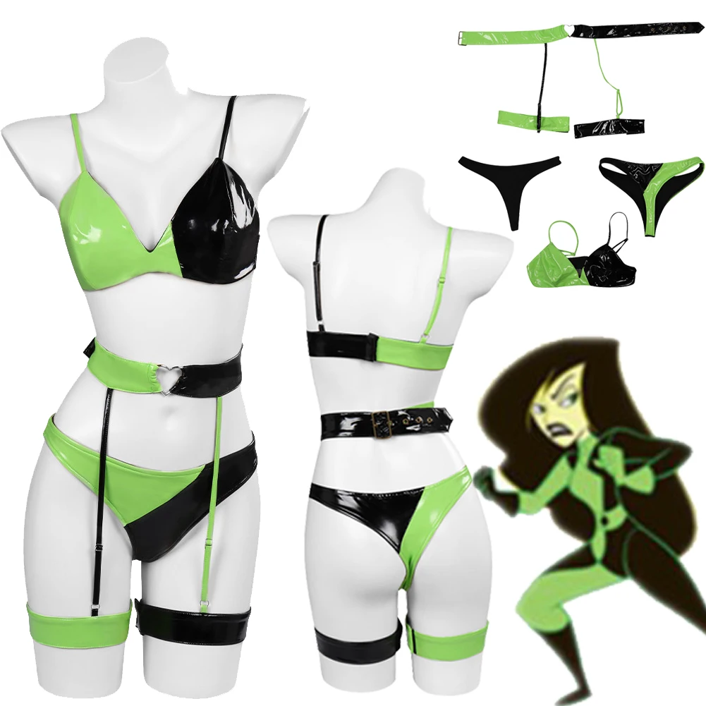 Shego Cosplay Costume Lingerie Sexy Underwear Top Pants Outfits Halloween Carnival Party Disguise Suit For Female Women Adult