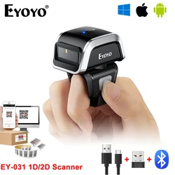 Eyoyo EY-031 Wearable Mini Bluetooth Scanner Screen Scanning 1D 2D Barcode Reader. Can Add Prefixes/Suffixes, Delete Characters