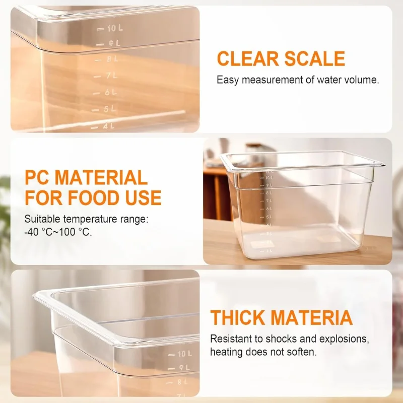 حاوية طهي Sous Vide سعة 25 لترًا خالية من مادة BPA مع غطاء - مقاومة للحرارة للوجبات الدقيقة ذات درجة الحرارة المنخفضة (تناسب معظم أجهزة التدوير الغمر)