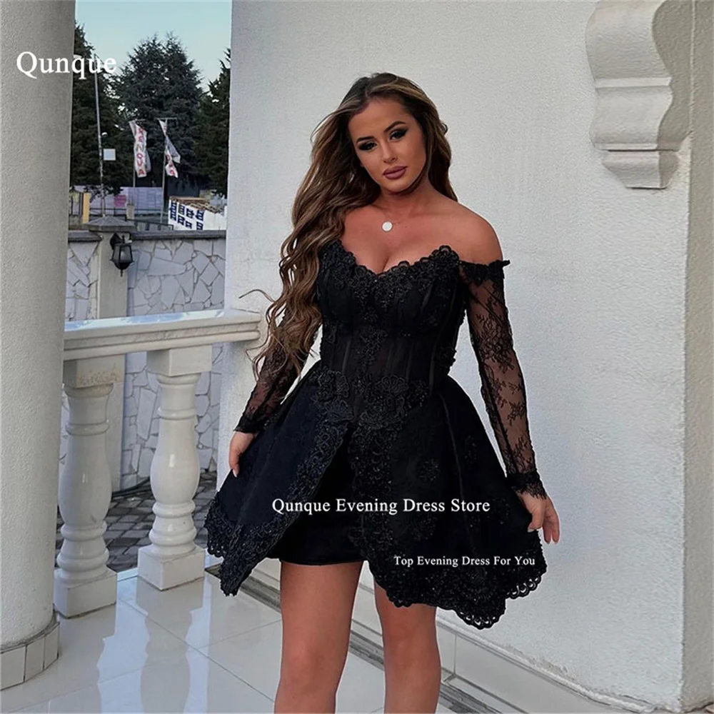 Qunque Customized Mini Prom Dresses Robes De Cocktail Black Sexy Birthday Party Dresses Luxury Lace Appliques Homecoming Dresses