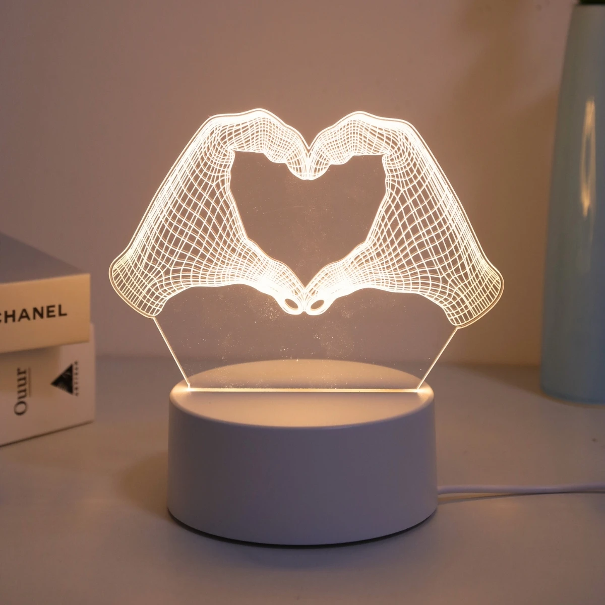 3D Two Hand Heart Night Light Home Desktop Decoration Christmas Decoration Fancy Lighting LED Room Light Birthday Gift Light