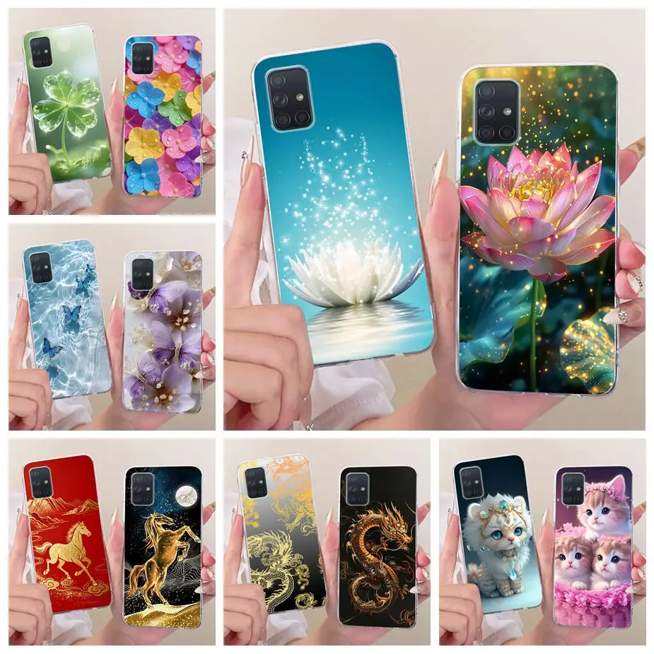 For Samsung Galaxy A31 A41 A51 A71 Case Luxury Lotus Painted Cover Soft Slim Phone Case For Samsung A51 A 71 Galaxy A71 4G Shell