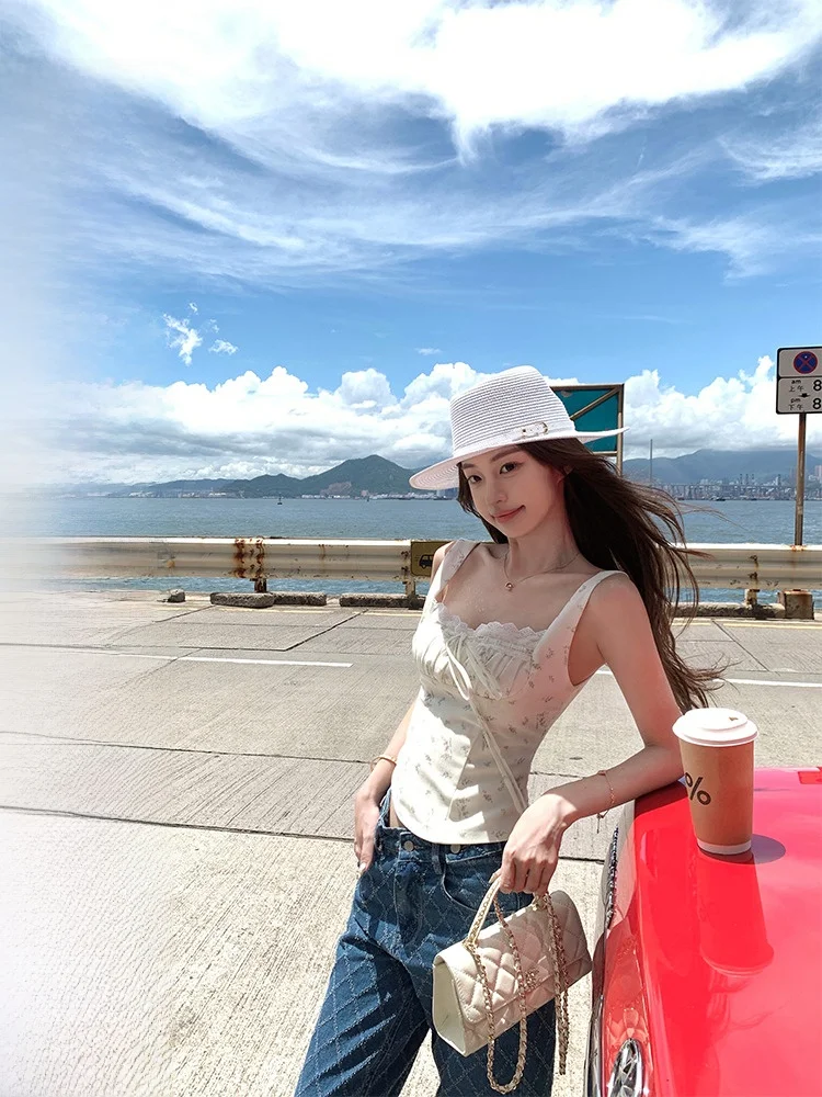 

Укороченный топ с цветочным принтом, женский летний укороченный топ с завязками на талии, сексуальный жилет, дышащий, удобный, для поездок на работу, с цветочным узором