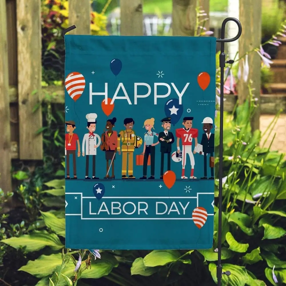 Garden Flag 28x40 Inch Happy Labor Day Different Occupations Work Polyester Double Sided Printing Outdoor Decorative Lawn Decor