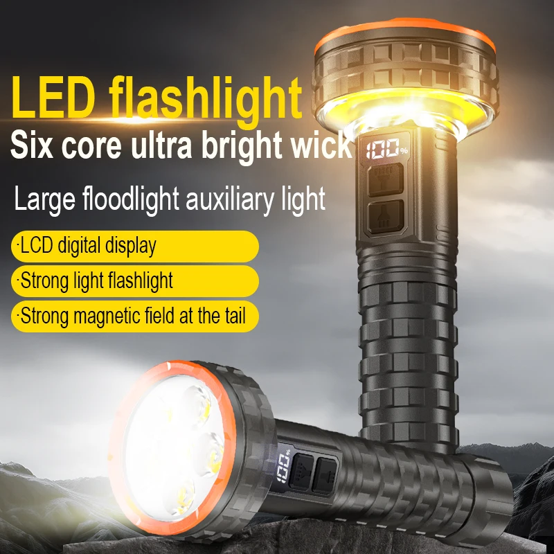 Magnetic Highlight Powerful LED Flashlight With USB Rechargeable High Power Bright Torch Light Portable Tactical Camping Lantern