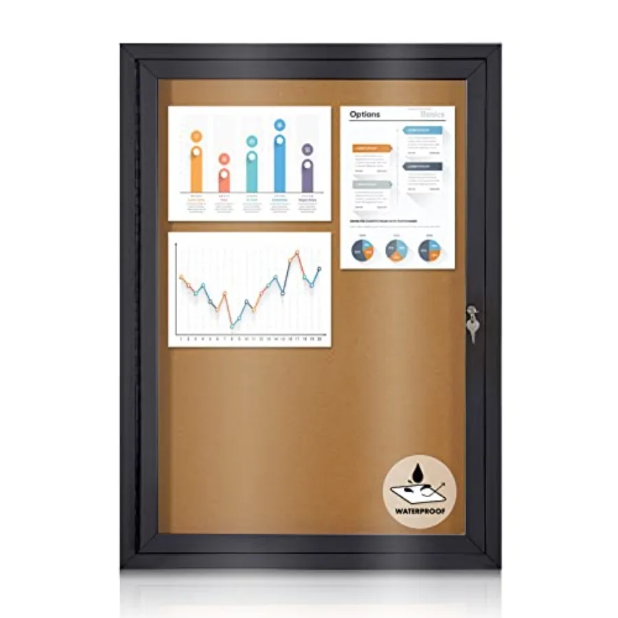 

Enclosed Bulletin Board Outdoor Noticeboard with Locking Door Weather-Resistant Cork Black Aluminum Frame 36 x 24 in