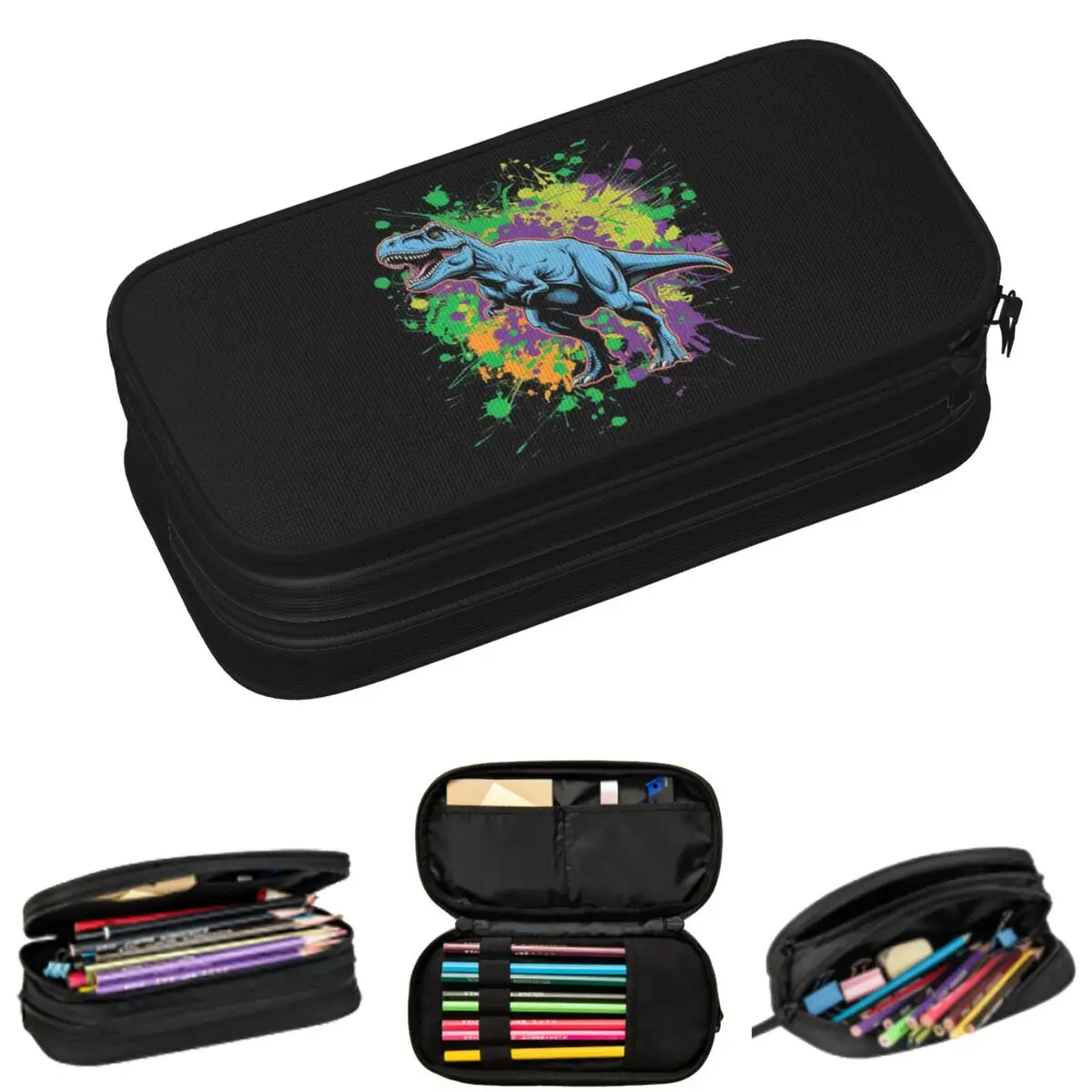 Vibrant Colorful Graffiti Dinosaur Themed Pencil Cases for Student School Pen Box Pencil Bag Large Capacity Pencil Pouch