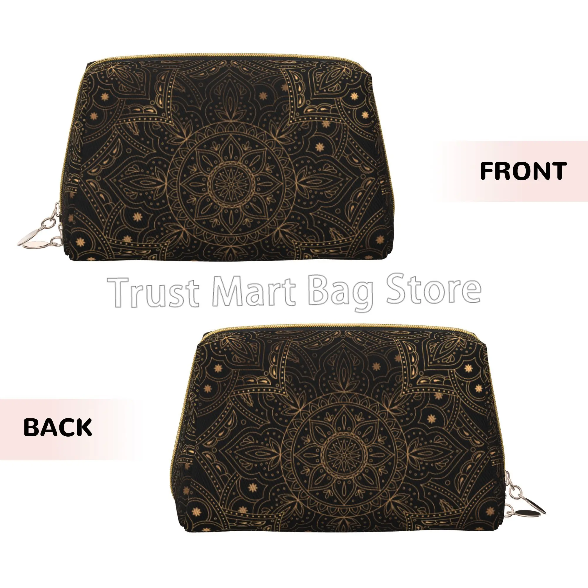 Oriental Mandala Royal Retro Floral Large Makeup Bag Leather Travel Cosmetic Organizer Bag for Women Waterproof Toiletries Pouch