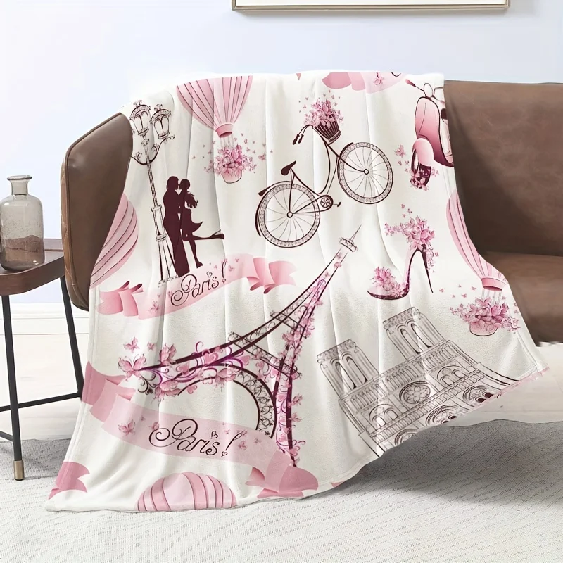 Eiffel Tower Paris-Themed Soft Flannel Throw Blanket - Versatile for Couch,, Office, and Travel - Machine Washable, All-Season C