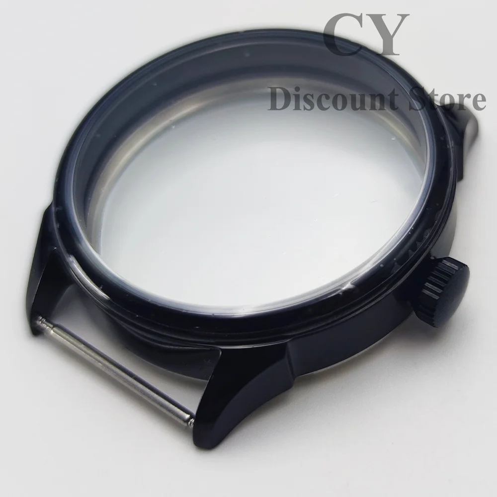 ETA6497 Watch Case 42mm Black Stainless Steel Watch Case fit ETA6497 6498 Seagull  ST3600 ST3620 ST36 Movement