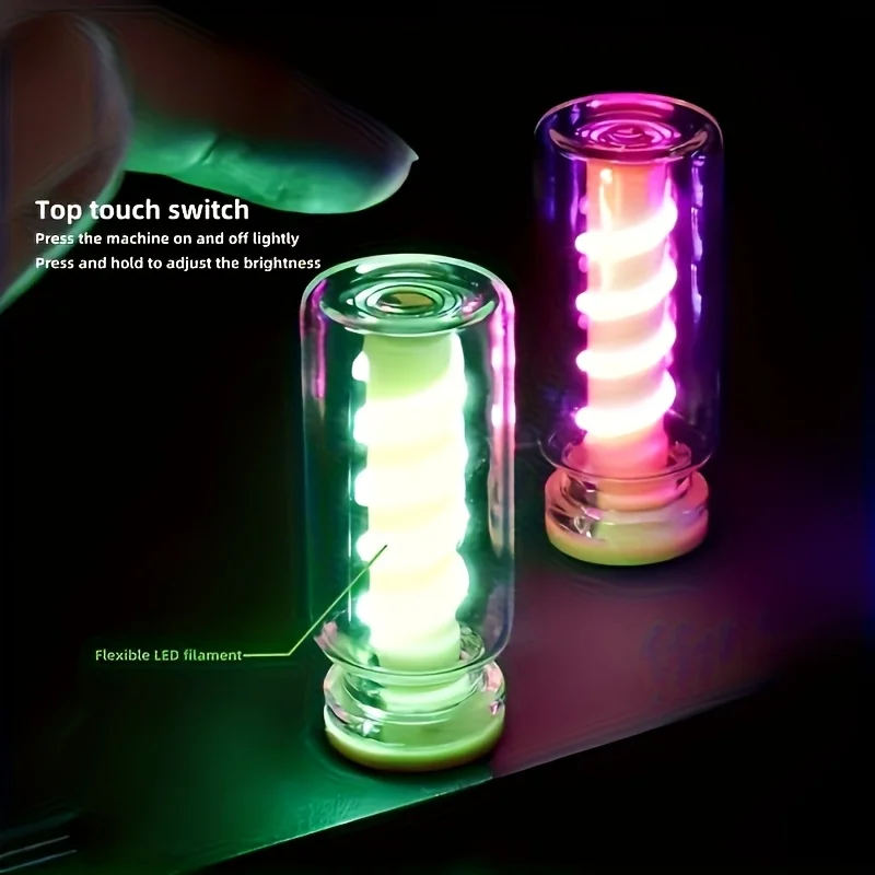 

F2 Glass Bottle Night Light Transparent Spring-Touch Dimmable Usb Mood Lamp Featuring Retro-Style Led Ambient Lighting Design