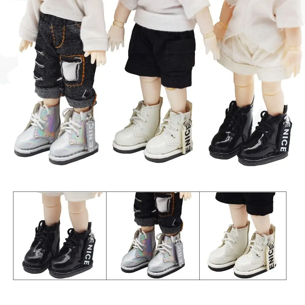 1 Pair High-top Obitsu 11 Doll Leather Boots PU Leather Mini 1/12 Bjd Doll Leather Shoes Plating Silver Casual