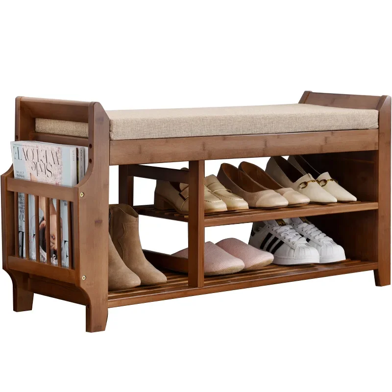 

Sitting shoe cabinet, changing shoes, entry, storage, soft bag, light luxury American style, household, solid wood