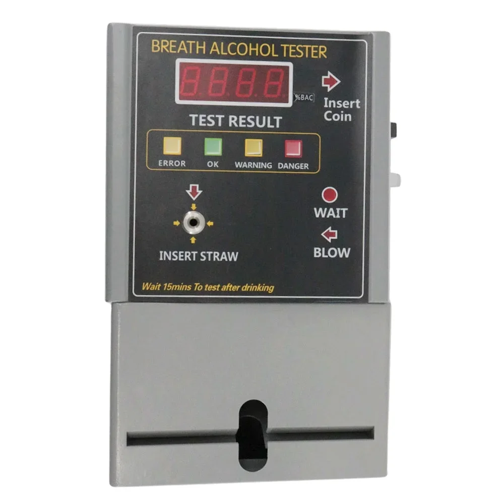 AT319 Coin Operated Breathalyzer Alcohol Tester with Bright LED Guide the Operation on the Panel