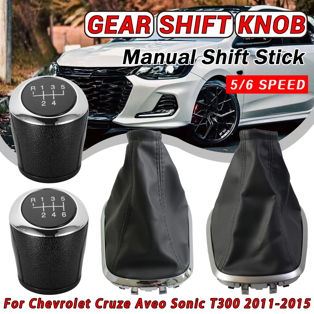 5/6-Gang Schaltknauf mit Schaltsack und Staubschutz für Chevy Aveo Sonic T300 2011-2015 – Auto-Innenausstattung