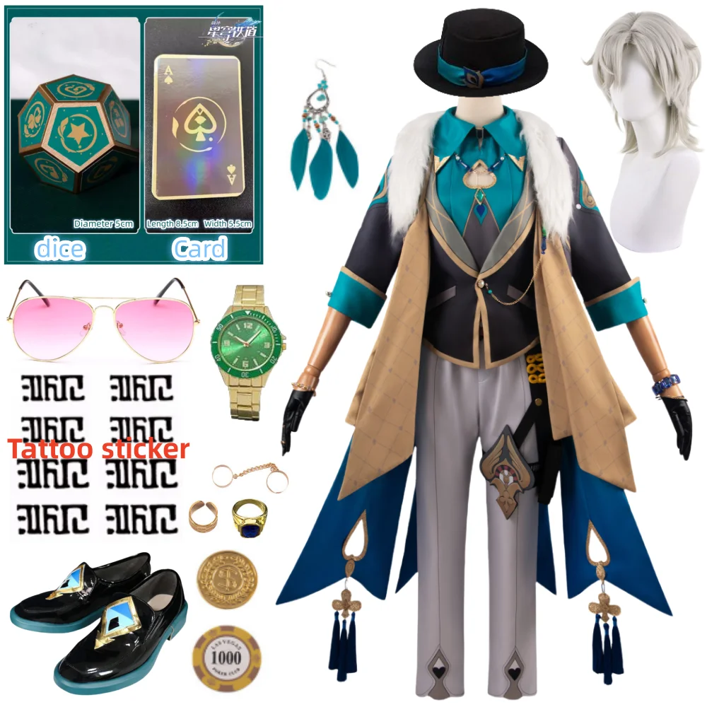 Honkai Star Rail Aventurine Cosplay Costume Women Man Uniform Outfit Honkai Aventurine Wig Tattoo Sticker Halloween Cos Costumes