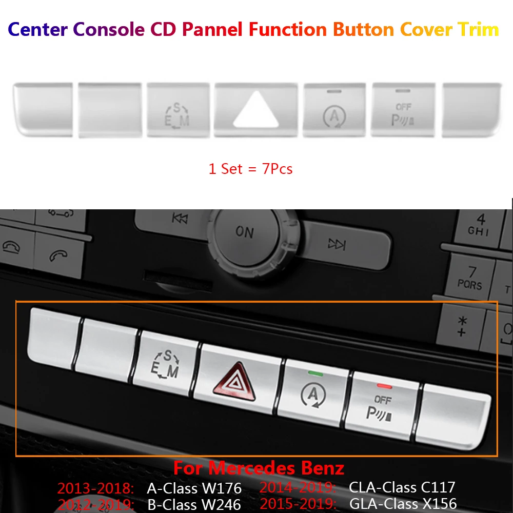 

7Pcs Car Multi Function Button Cover Trim Stickers For Mercedes Benz W176 W246 C117 X156 Interior Decoration Accesoire Voiture