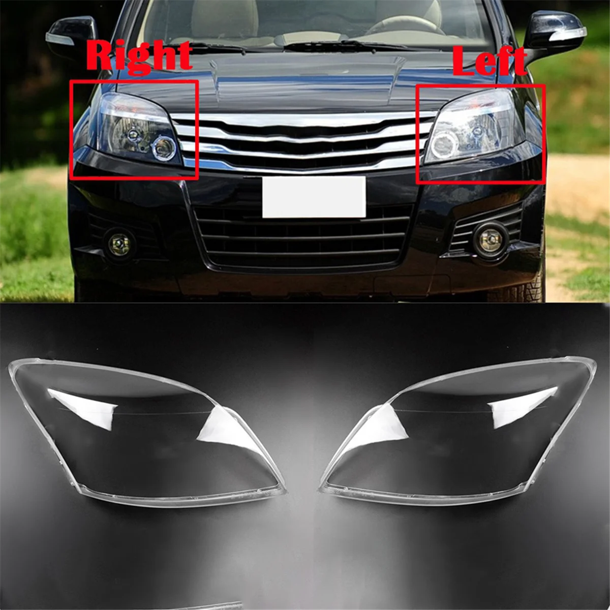 1Pair Car Headlight Lens Cover Head Light Lamp Lampshade Front Light Shell for Great Wall Haval H3 2005-2012