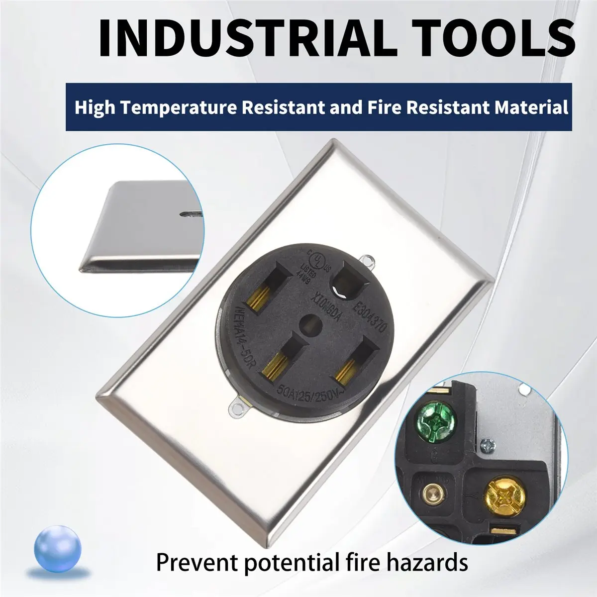 finefine NEMA14-50 Outlet By Industrial Grade for Even Safer,No Overheating or Melting, EV Charging 50Amp 125/250V Receptacle