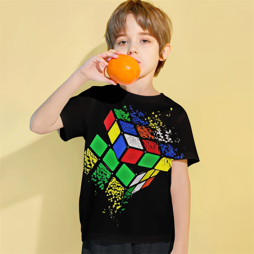 2024 Baby Clothes 3D Print Fun Rubik's Cube Children's Clothing T-Shirt Boys Casual T-Shirt Short Sleeve Children Summer Clothes