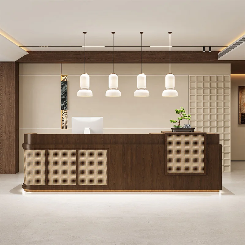 

Vintage Rattan Reception Desks Restaurant Design Classic Cashier Reception Desks Front Luxury Comptoir Magasin Office Furniture