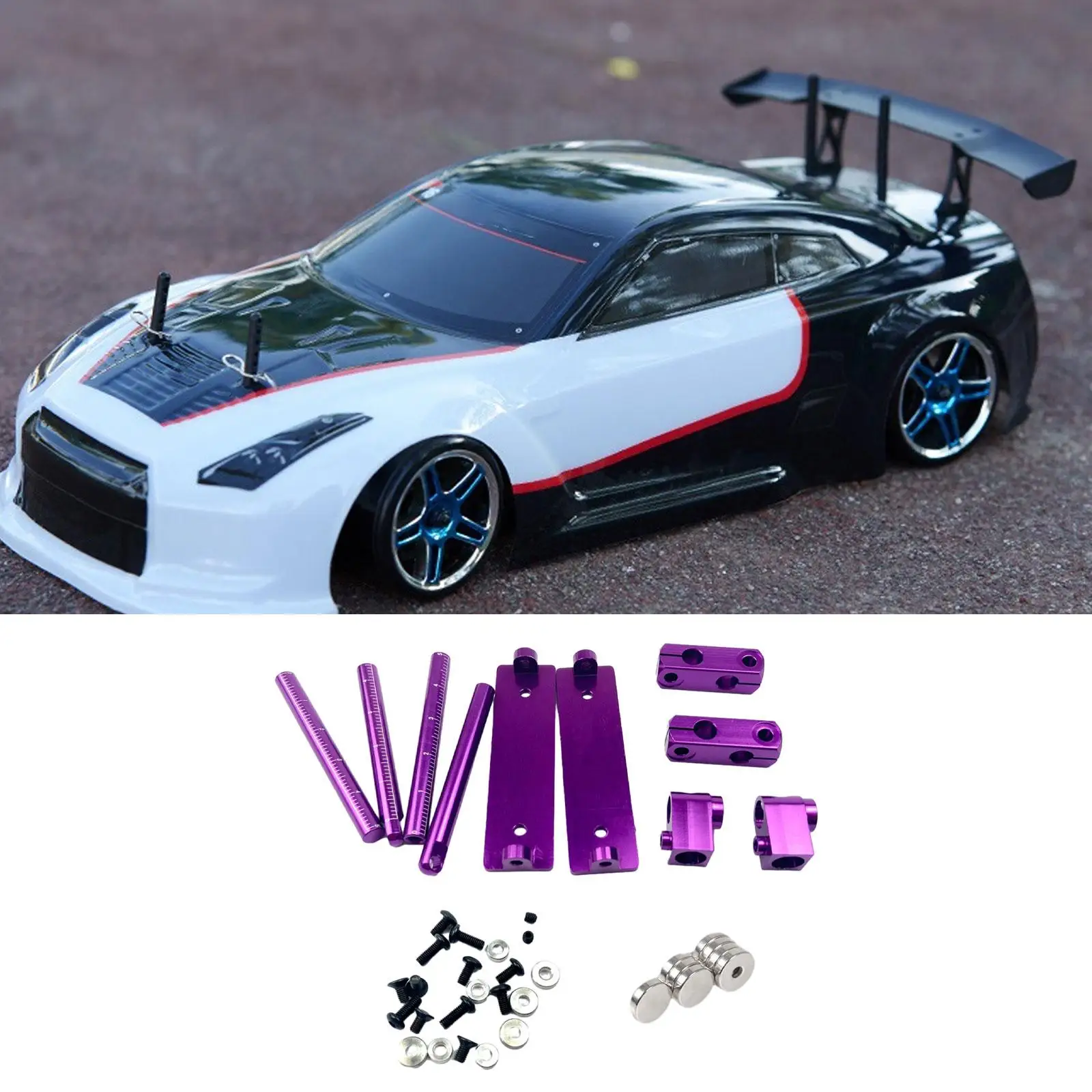 1/10 RC Invisible Body Post Mount Kit Aluminum Alloy, Sturdy, High Performance RC Car Parts Adjustable for 417