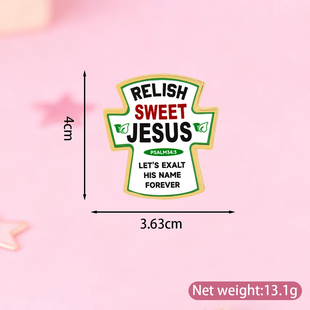 Relish Sweet Jesus Christus Kreuz Emaille-Pin Psalm 34:3 Schrift-Brosche Rucksack- & Jacken-Accessoire Christlicher Schmuck Glaubensgeschenk – Detail 3
