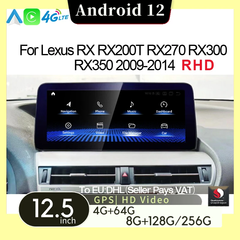 

Android 12 Car Multimedia Video Player For LEXUS RX RX270 RX350 RX450 2009-2015 RHD LCD Touch Screen 10.25 inch CarPlay Auto 4G