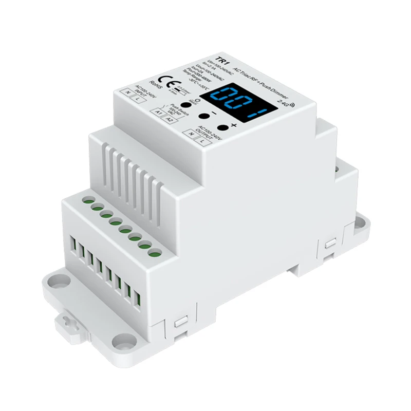 

Led Triac Dimmer 100-240V AC High Voltage Input Trailing Edge Dimming Din Rail 1CH*2A RF+Push AC Phase-cut Dimmer Triac Dimmer