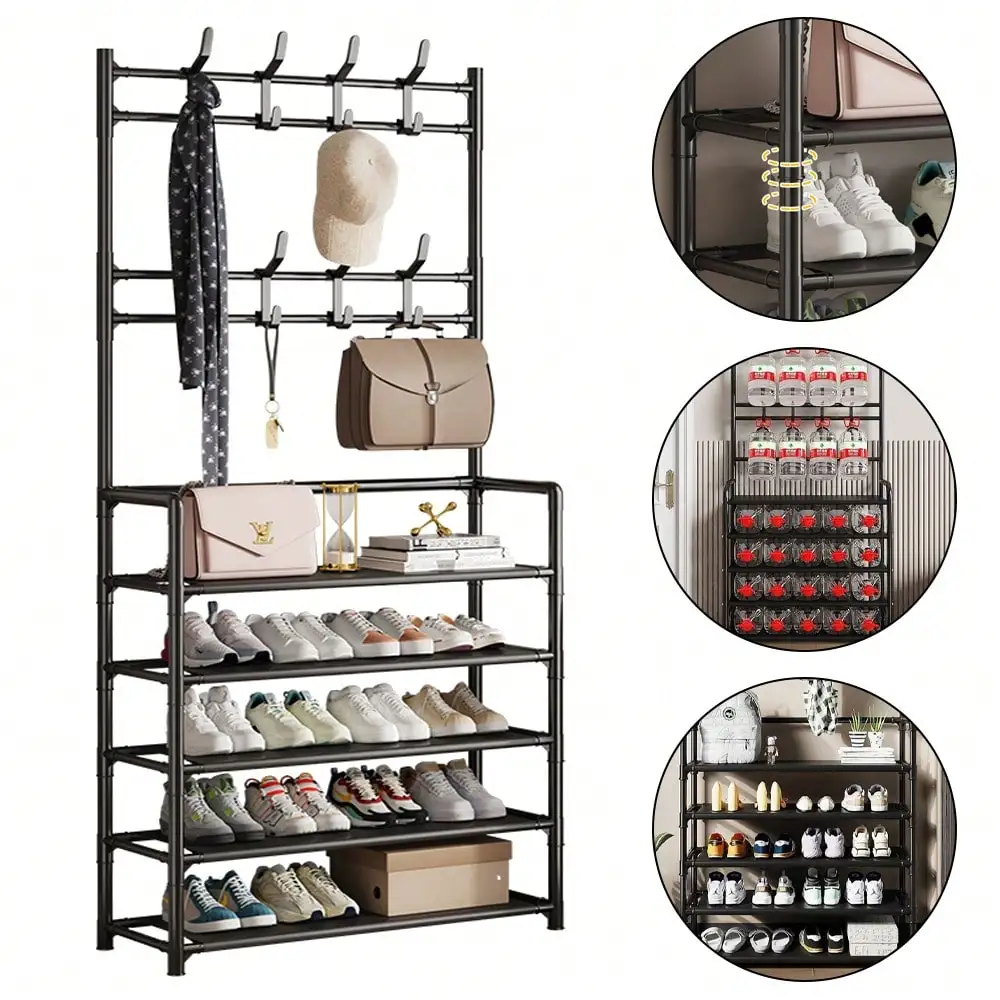 

Black 5-Layer Non-Woven Shoe Rack - 60cm Compact Home Storage Cabinet For Shoes & Hats
