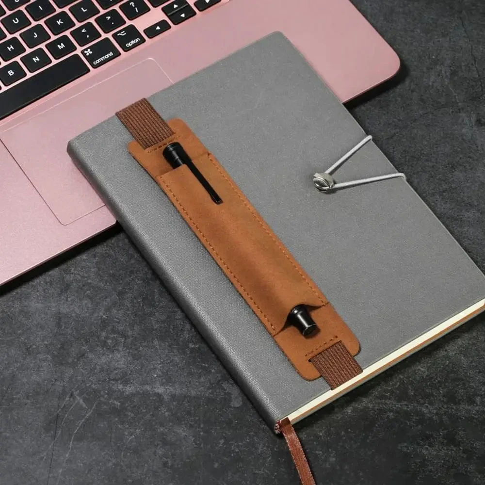 1PCS Pen Bag Pencil Case Elastic Buckle Pen Clip Pu Leather Pen Holder Portable Lightweight Office Meeting Supply