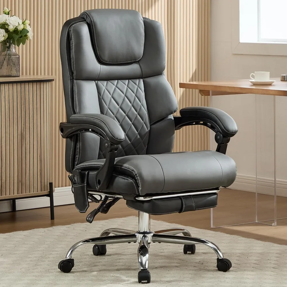 كرسي مكتب التدليك 6 نقاط 500 رطل مع مسند للقدمين، كرسي مكتب جلدي مستلق مع حرارة الاهتزاز، كرسي تنفيذي كبير وطويل #2