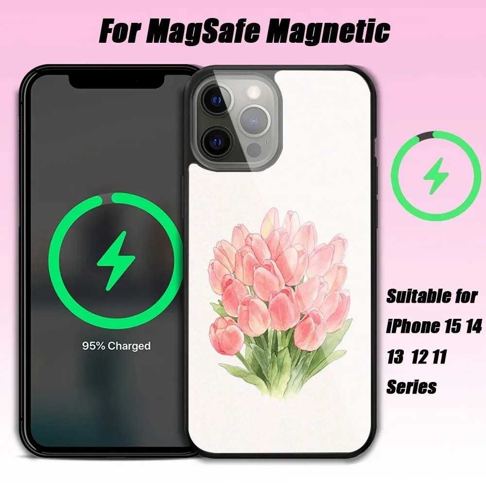 Tulip Flower Phone Case For IPhone 15 14 13 Pro Max 11 12 Mini Alex Mirror For Magsafe Wireless Charging Cover