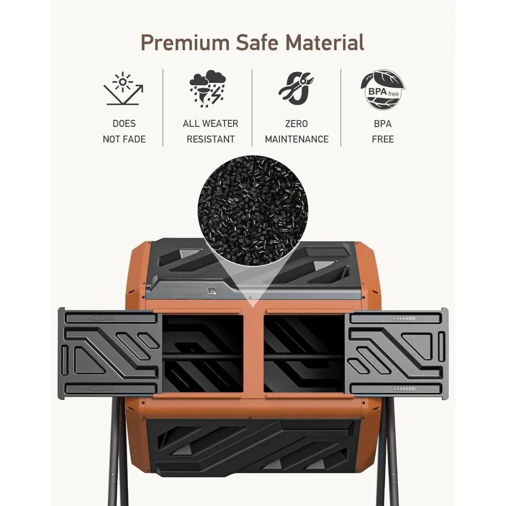 US Shipping 43 Gallon Outdoor Compost Bin Tumbling Composter Dual Chamber Rotating Compost Tumbler for Garden Backyard