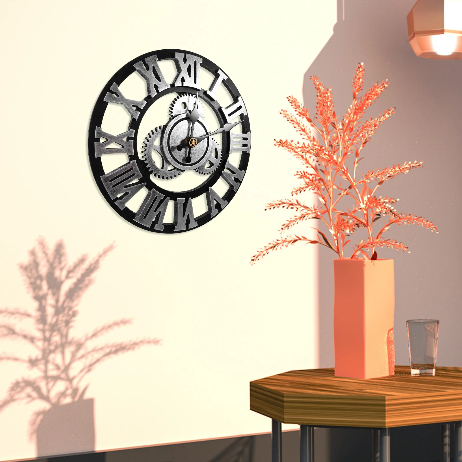 

1Pcs Silver 30cm Gear Wall Clock Rome Numerals Retro Hanging Clock Art Decor for Home Office Living Room Bedroom