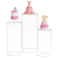Cylinder Stands for Party Clear 3Pcs Cylinder Pedestal Stand Round Cylinder Tables Display Plinth Pillars for Birthday Wedding