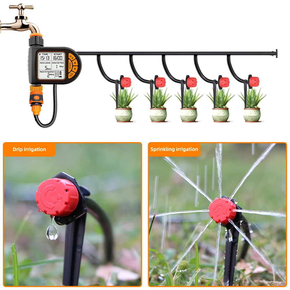 MUCIAKIE 20M Smart Garden Timer Irrigation Set IPX5 Waterproof LCD Automatic Watering Controller Set With Rain Sensor for Farms