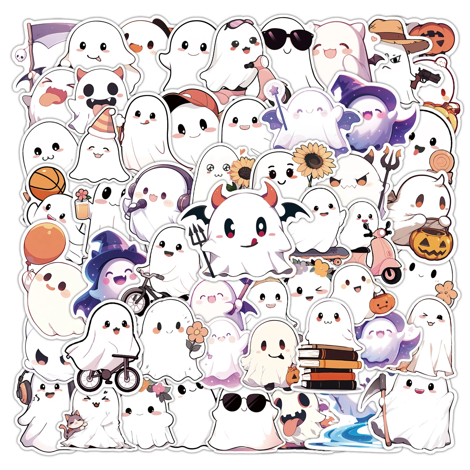 

50Pcs Cute Halloween Ghost Stickers DIY Stickers Scrapbooking Phone Luggage Skateboard Waterproof Decals