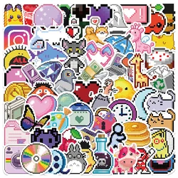 65pcs Ins Cartoon Pixel Stickers For Ipad Laptop Luggage Vintage Scrapbooking Material Skateboard DIY Sticker Craft Supplies