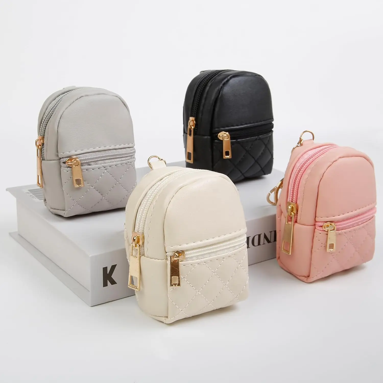 Mini Backpack Cosmetic Bag for Women Pendant Keychain Keyrings PU Makeup Bag Lipstick Bag Card Holder Organizer Zipper Pouch