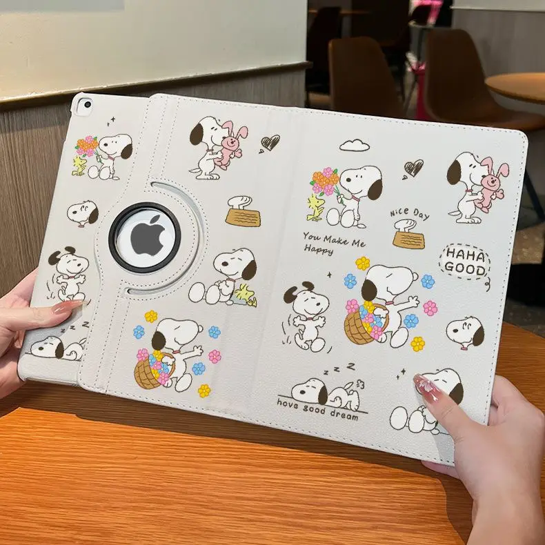 

Cartoon Snoopy Ipad Protective Case Anime Cartoon Ipad9/10Th Generation Ipad Pro Air5/4 Anti Drop 360 Rotation Leather Case