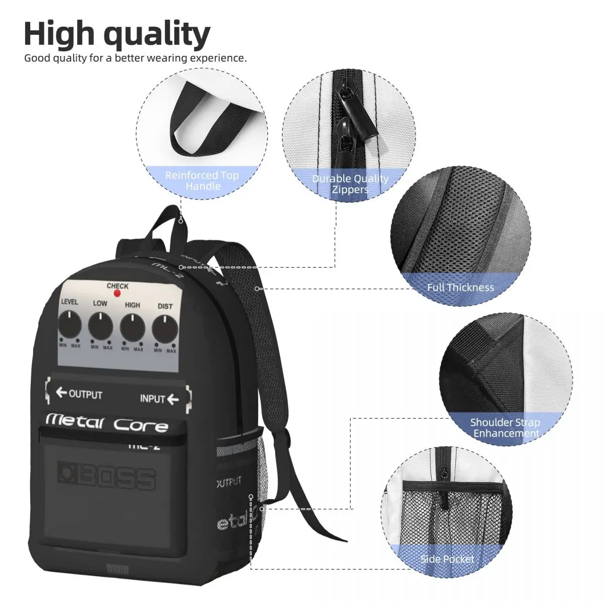 Boss Overdrive Bluesbreaker Guitar Pedal Backpack Daypack Boys Girls BookBag School Bag Shoulder Bags for Men Women