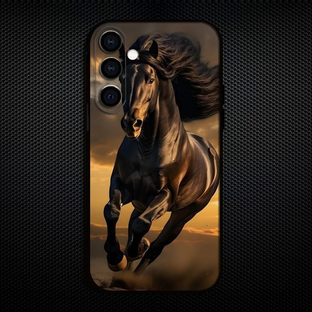 Custodia per telefono Animal Black Horse per Samsung Galaxy A73/A72/A71/A70/A53/A52/A51/Altri Soft Black Shell