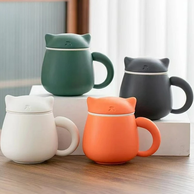 

Creative Lucky Cat Ceramic Cup with Lid Single Person Portable Water Cup Filter Household Office Utensils Drinkware Gift New