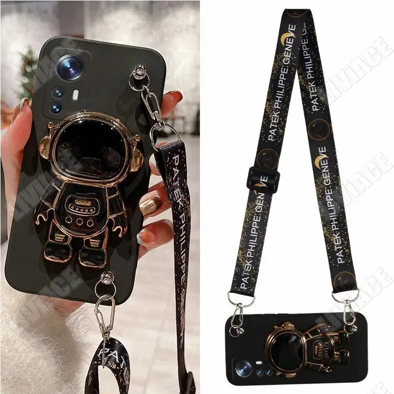 Mi11lite Astronaut Lanyard Crossbody Silicone Case For Xiaomi Mi 11Lite Mi 11 Mi11t 11t 11x Pro Stand Cover Mi 12 10 9 13 Lite