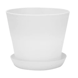 Plastic Plant Flower Pot Planter With Saucer Tray Round Gloss Home Garden Decor, White Upper Caliber -, 17cm / 6.69