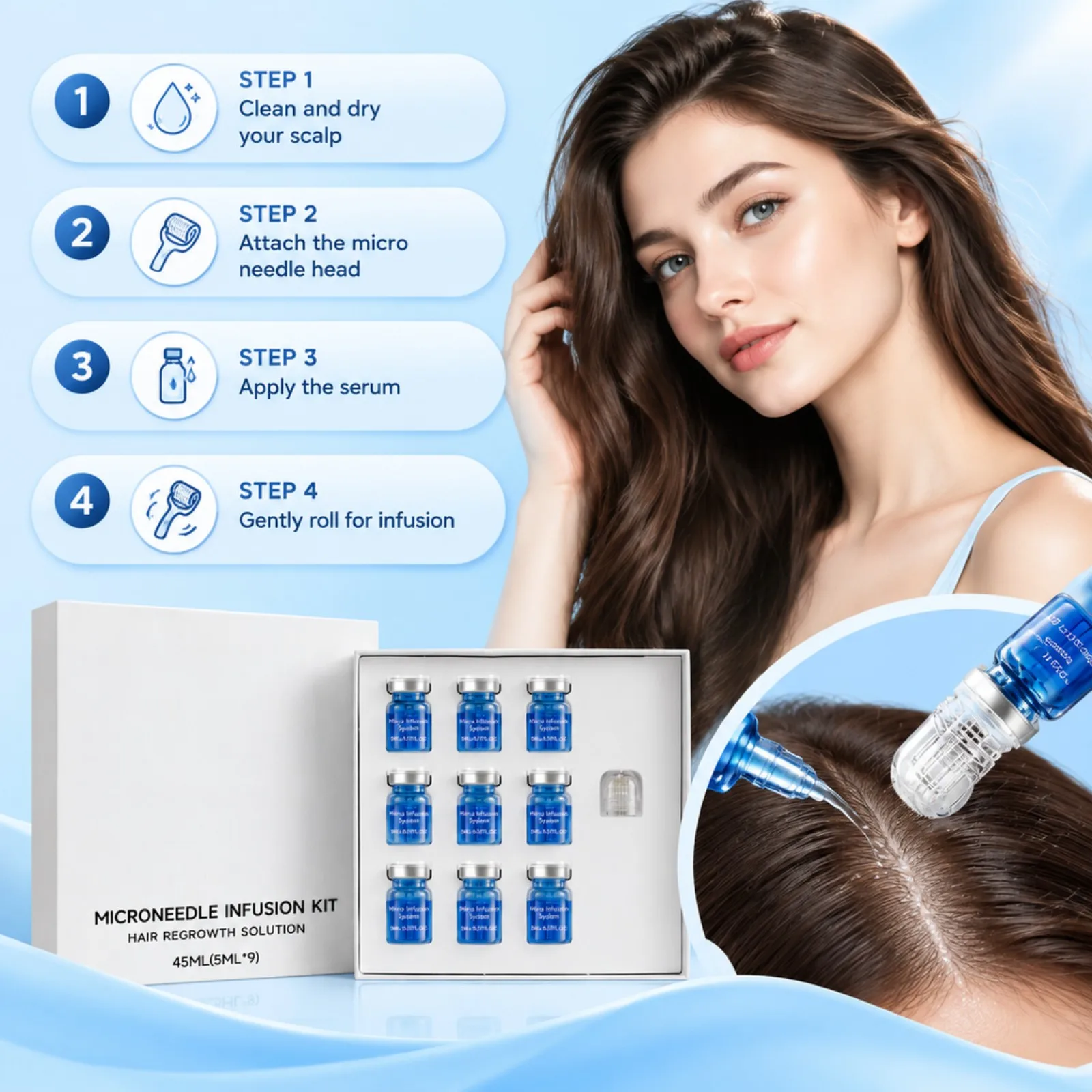 0.2mm Scalp Care Essence Kit with Roller Head 45ml Ginseng Copper Peptide Hydrating Soothe Scalp Maintain Healthy Look Home Care