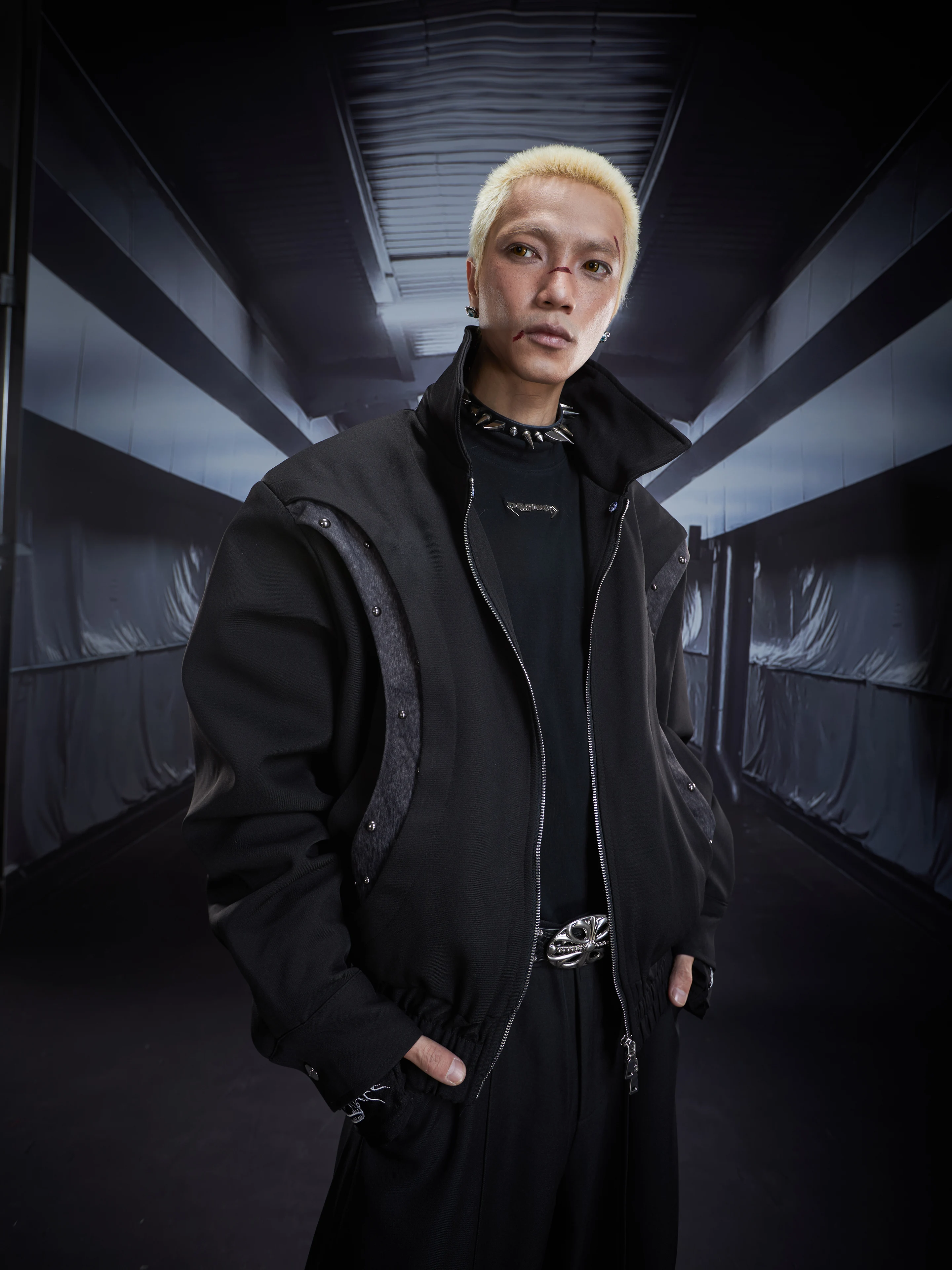 Deconstructing Stitching Rivet Short Width Advanced Detachable Fur Collar Thickened Cotton Padded Coat Jacket